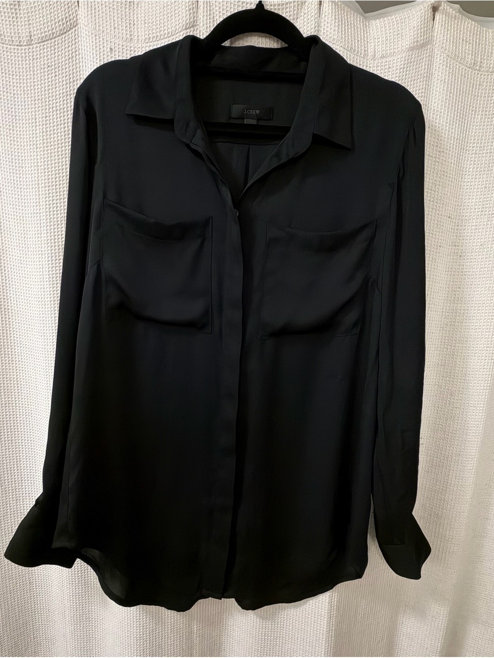 J. Crew Black Stretch Silk Button Down Blouse Relaxed Fit Size 6